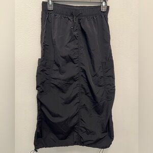 Love Tree Black Parachute Cargo Midi Skirt Drawstring Hem - Size Small